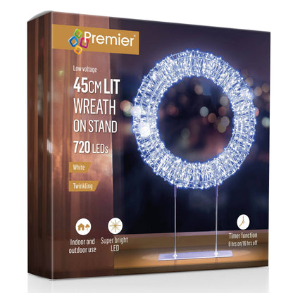 Christmas  -  Silver Table Top Wreath With White LED Lights - 45cm  -  60484039