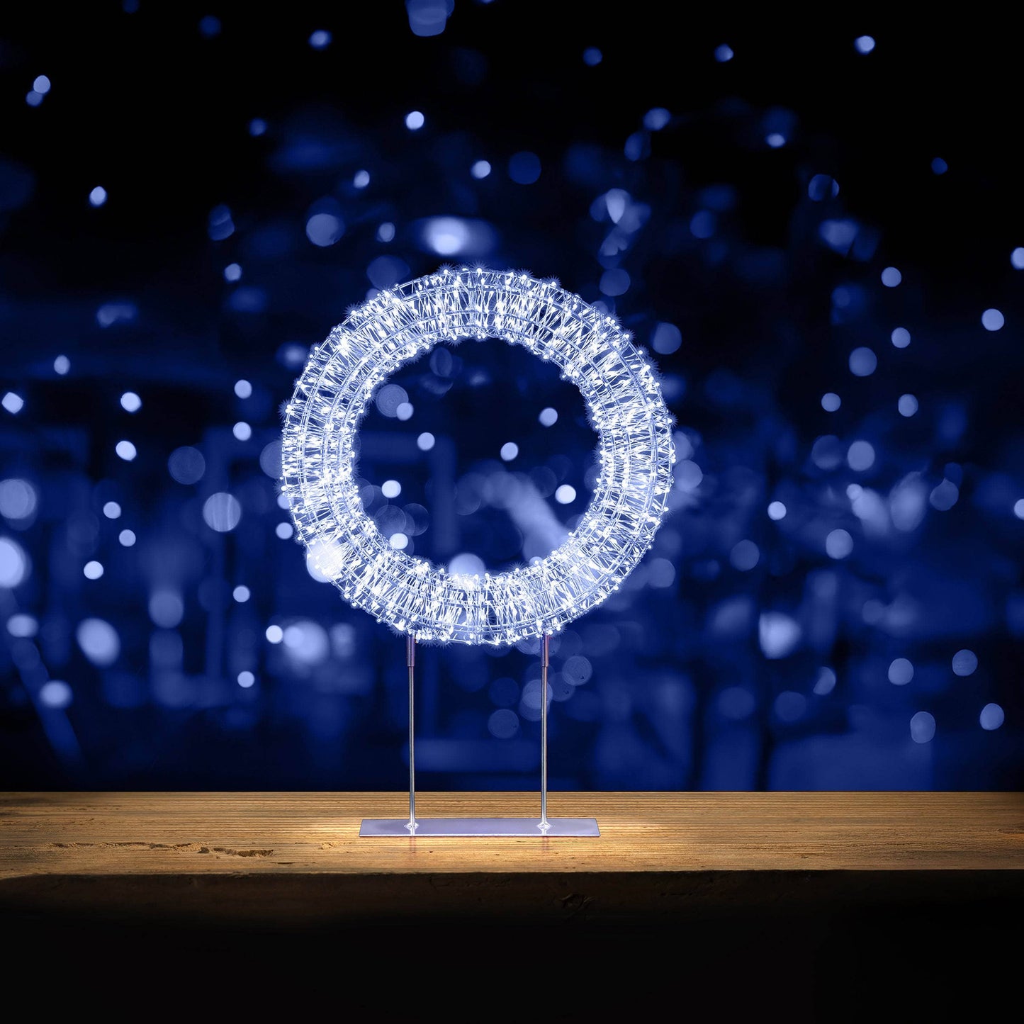 Christmas  -  Silver Table Top Wreath With White LED Lights - 45cm  -  60484039