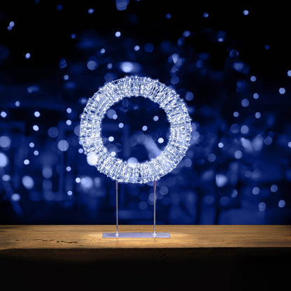 Christmas  -  Silver Table Top Wreath With White LED Lights - 45cm  -  60484039