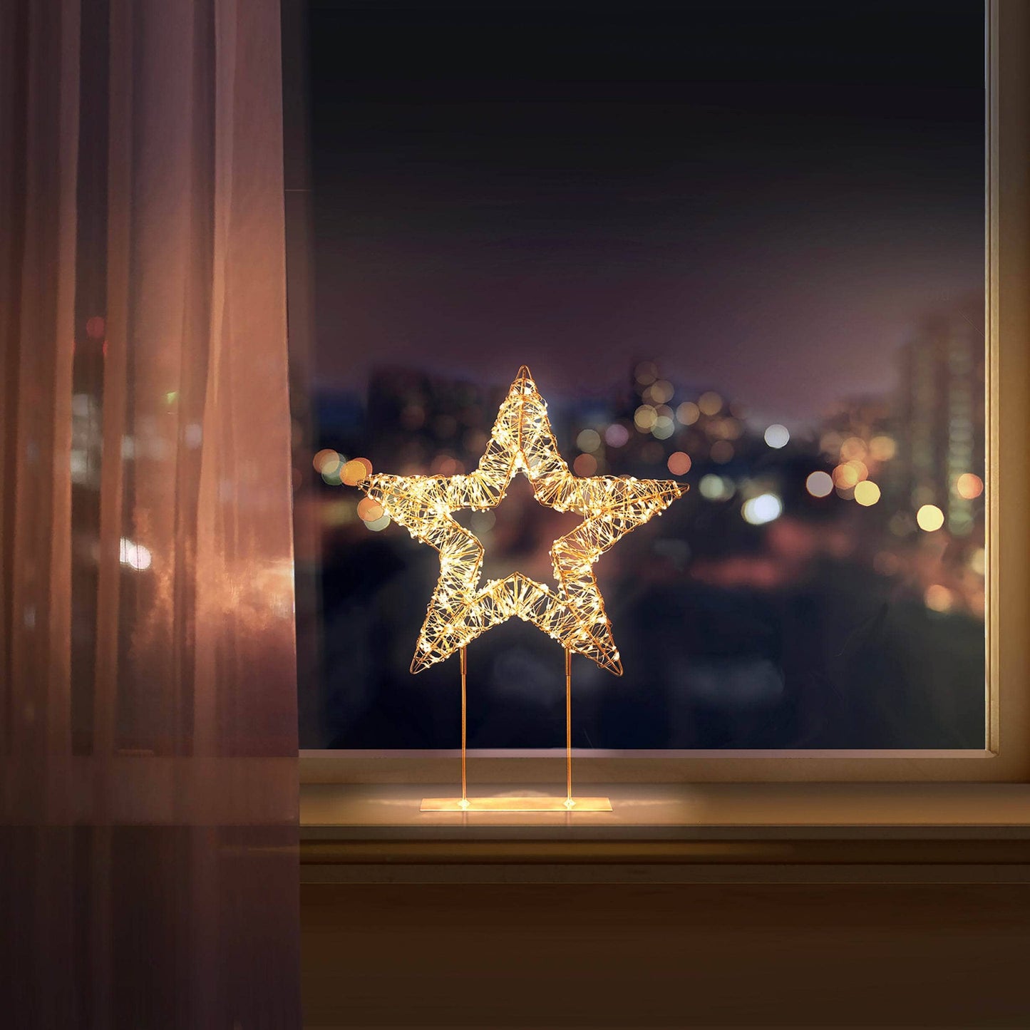 Christmas  -  Rose Gold Star Table Top LED Decoration - 45cm  -  60484041