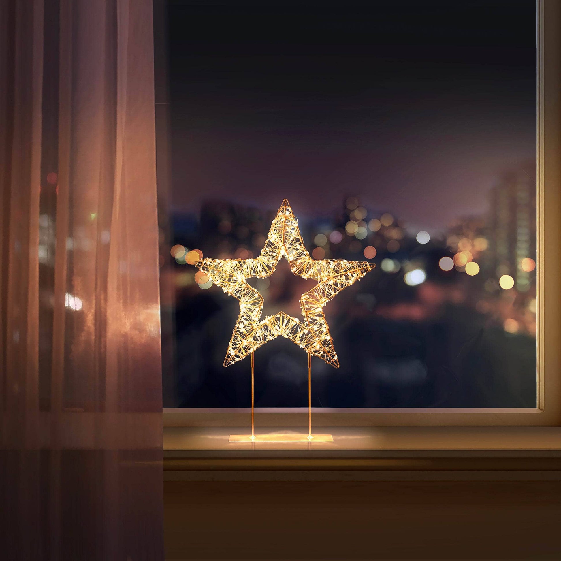 Christmas  -  Rose Gold Star Table Top LED Decoration - 45cm  -  60484041