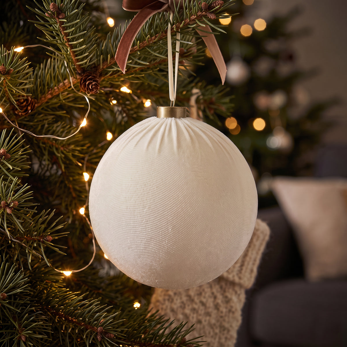 Velvet Bauble - Cream - 20cm