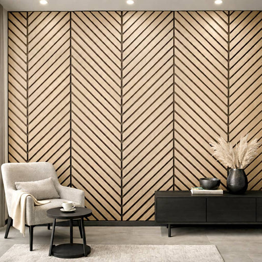 Wall Panelling  -  Slim Herringbone Acoustic Panel - White Oak  -  60418248