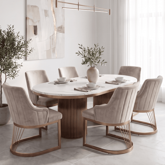 Furniture  -  Luca 2m Dining Table & 6 Chairs - Bronze  -  60485570