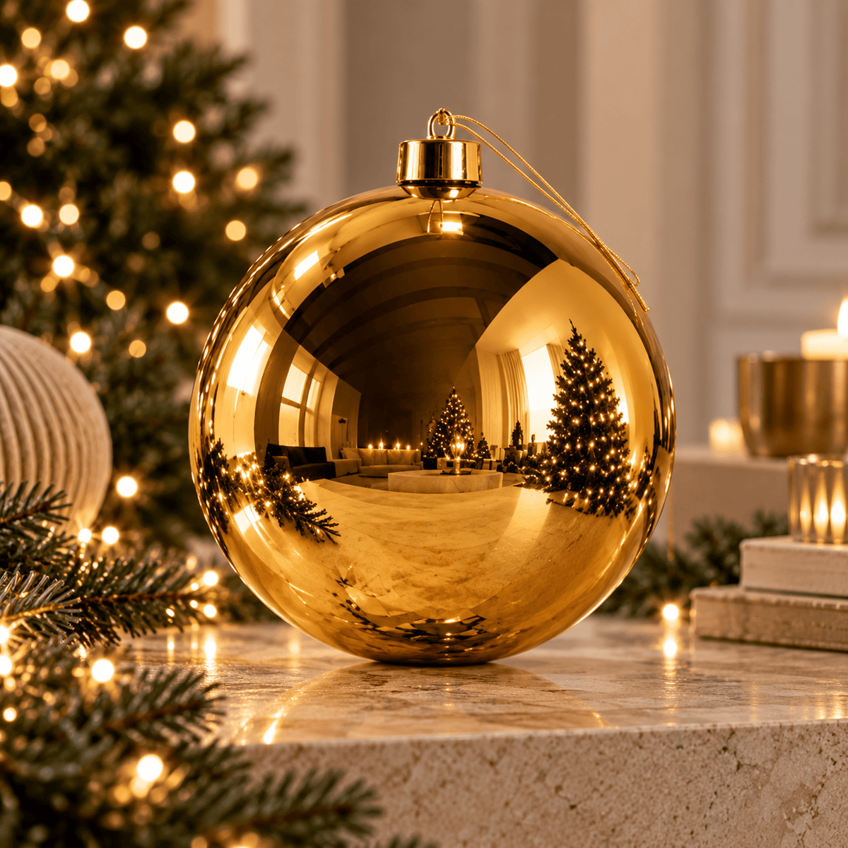 Christmas  -  Champagne Shiny XL Bauble - 25cm  -  60011122