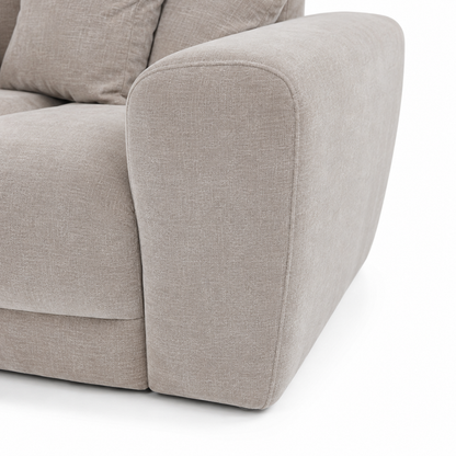 Maine 2 Seater Sofa Latte arm close-up – rounded upholstered arm and textured fabric