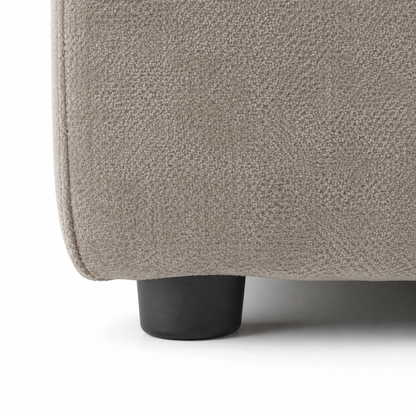 Maine 3 Seater Sofa Latte fabric and black foot close-up – textured neutral upholstered sofa