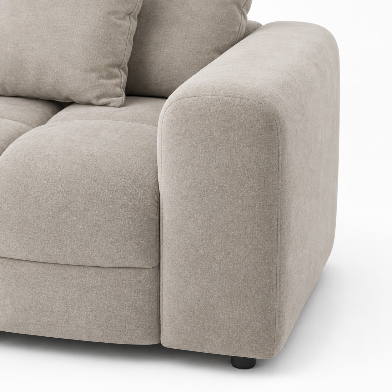 Maine 3 Seater Sofa Latte rounded arm close-up – contemporary fabric sofa arm detail