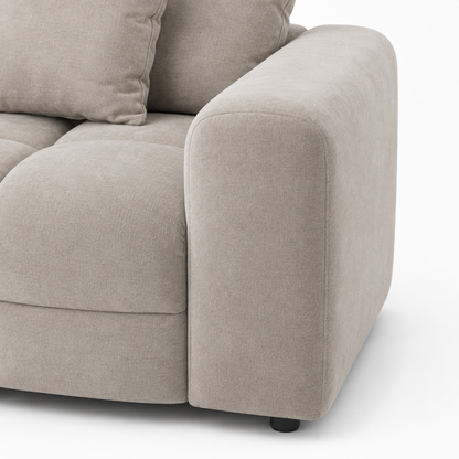 Maine 3 Seater Sofa Latte rounded arm close-up – contemporary fabric sofa arm detail