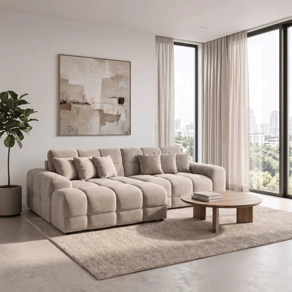 modern left hand facing latte corner sofa