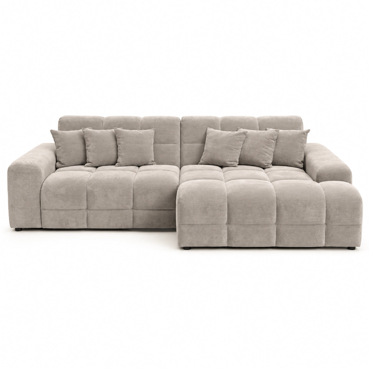 Maine Right Hand Facing Corner Sofa Latte front view – neutral fabric RHF chaise corner sofa