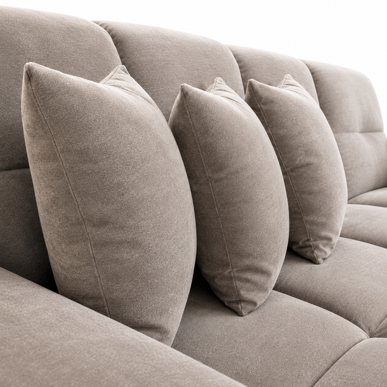 Maine Right Hand Facing Corner Sofa Latte scatter cushions close-up – soft textured sofa cushions