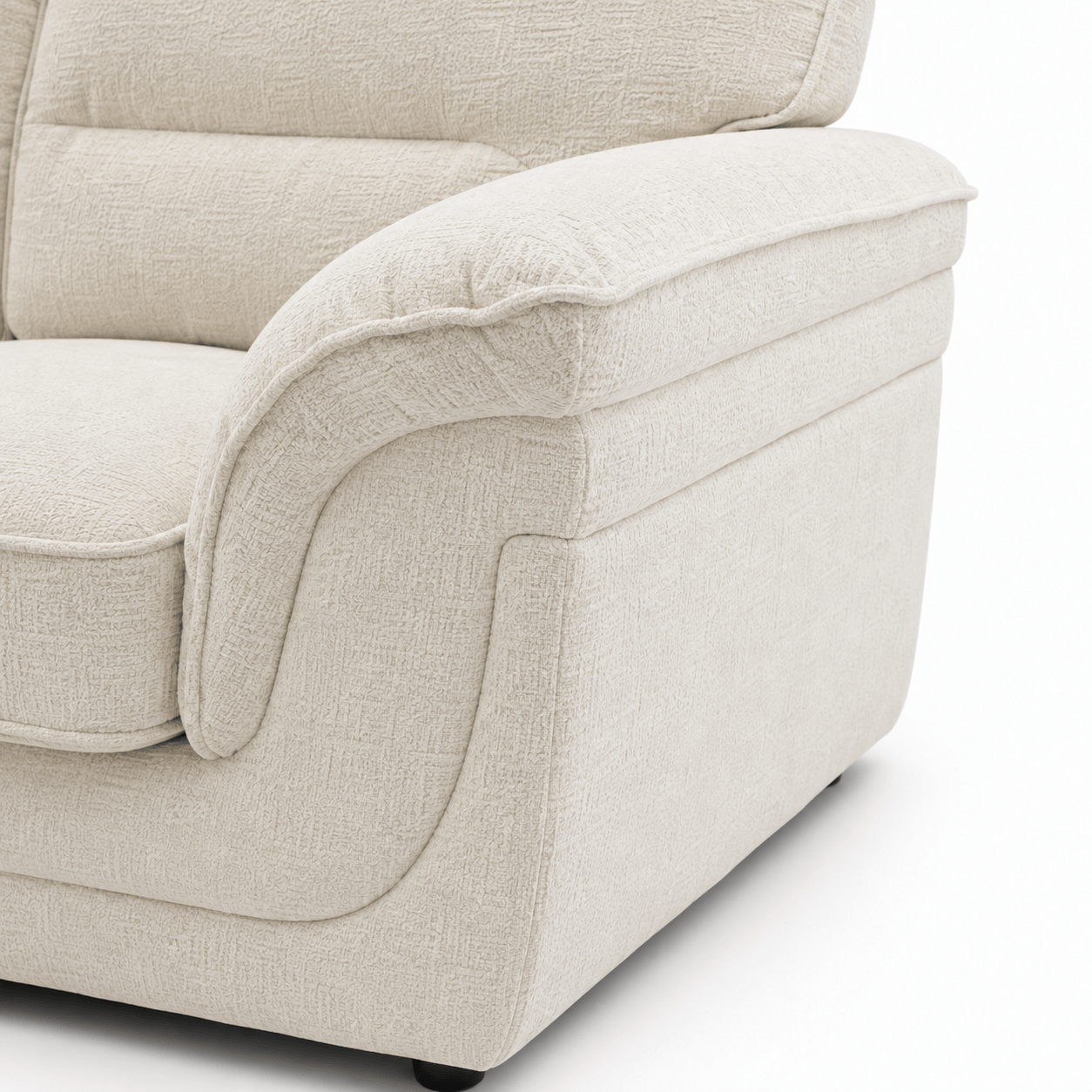 Margot LHF Chaise Sofa - White close up of rolled arm and textured fabric
