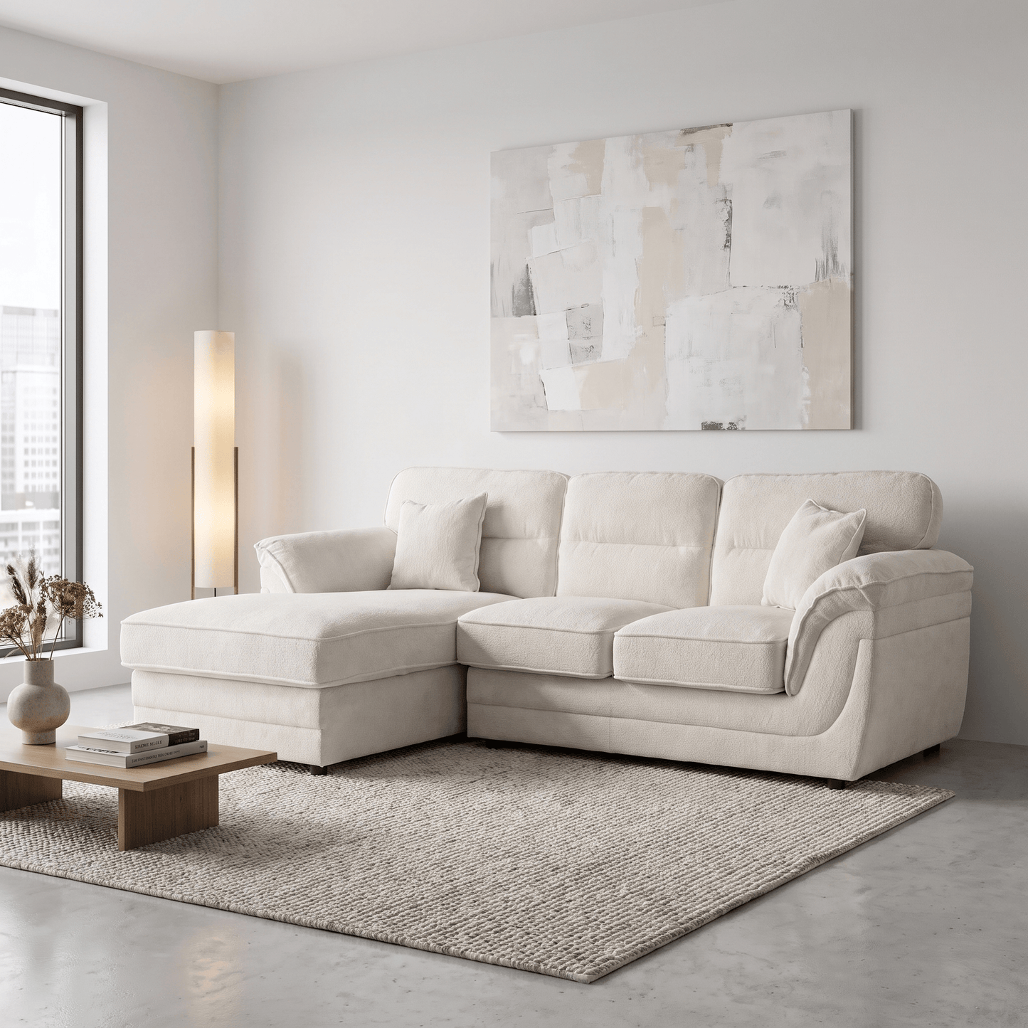 Margot LHF Chaise Sofa - White styled in modern living room with neutral décor