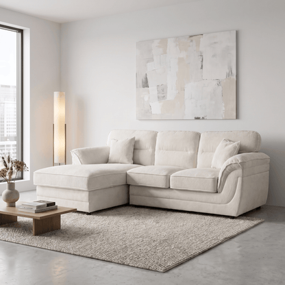 Margot LHF Chaise Sofa - White styled in modern living room with neutral décor
