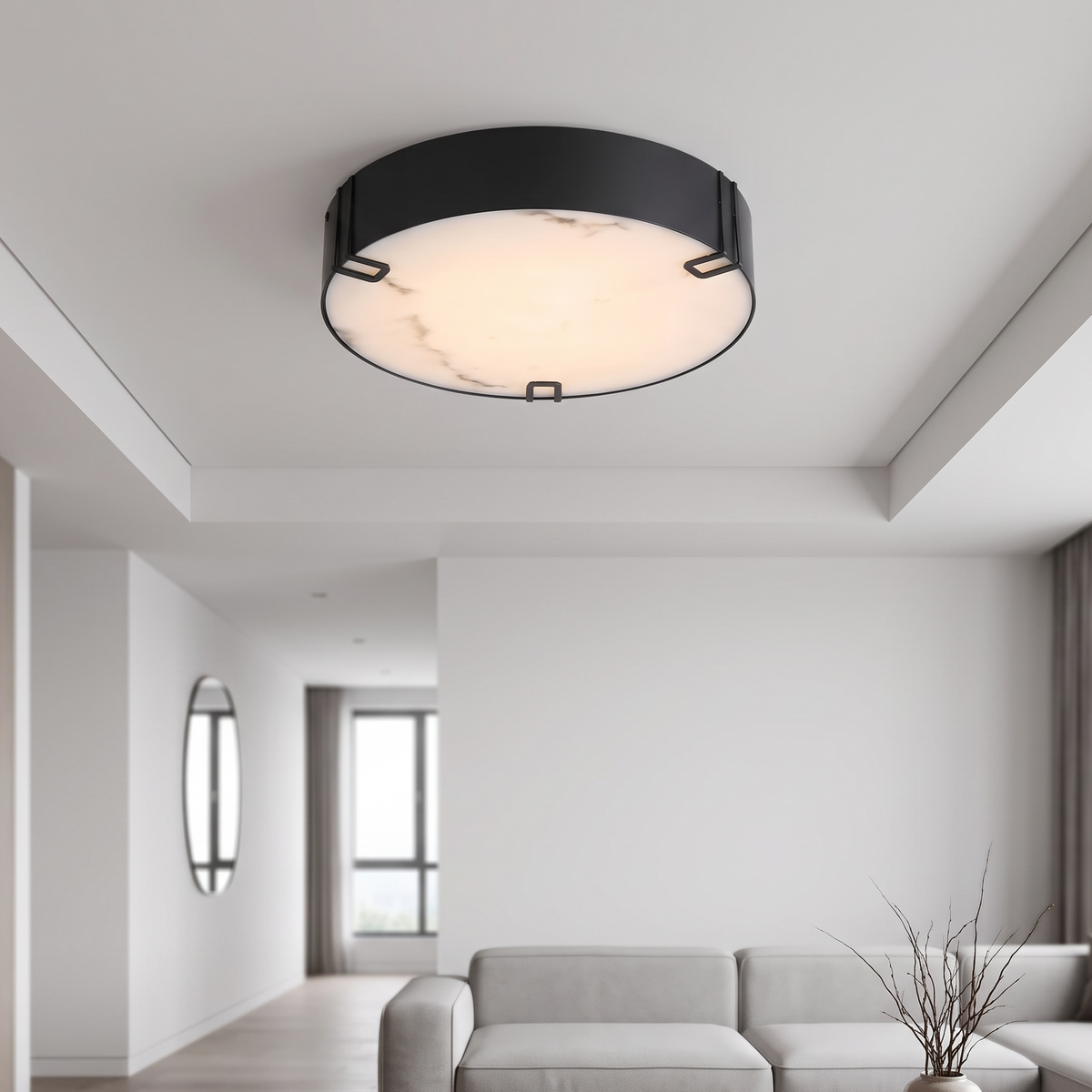 Marmo LED Black & Marble Resin Flush Ceiling Light