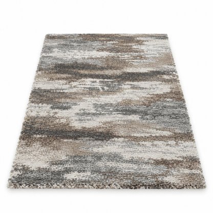 Mehari Green Cloud Rug full view contemporary abstract area rug in green grey cream and brown
