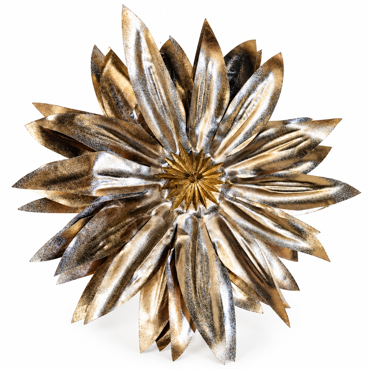 Metallic Pewter Dahlia Clip-On Decoration 17cm close-up product image with layered metallic petals