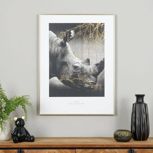 Pictures -  Monochrome Rhino Print With Gold Frame  -  60006750