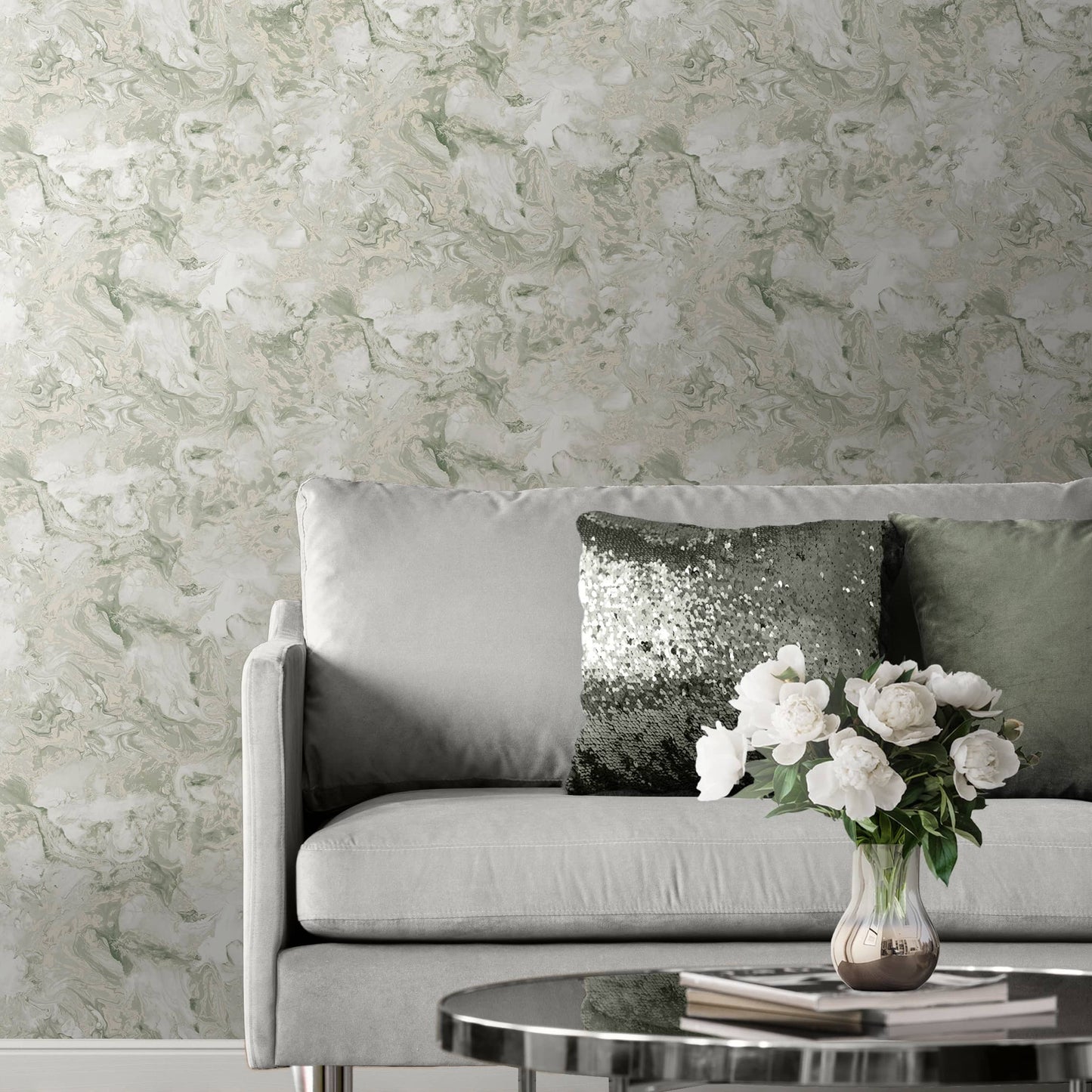 Wallpaper  -  Muriva Elixir Marble Green Wallpaper - 166507  -  60485281