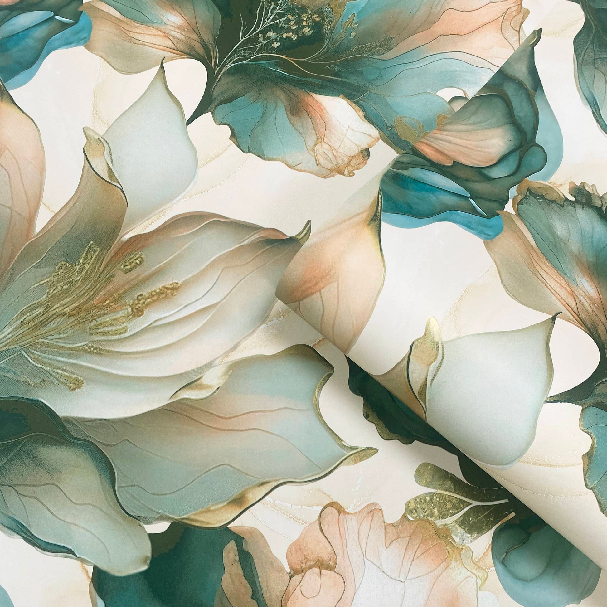 Sample  -  Muriva Elysian Floral Coral & Teal Wallpaper Sample - 212505  -  60485286