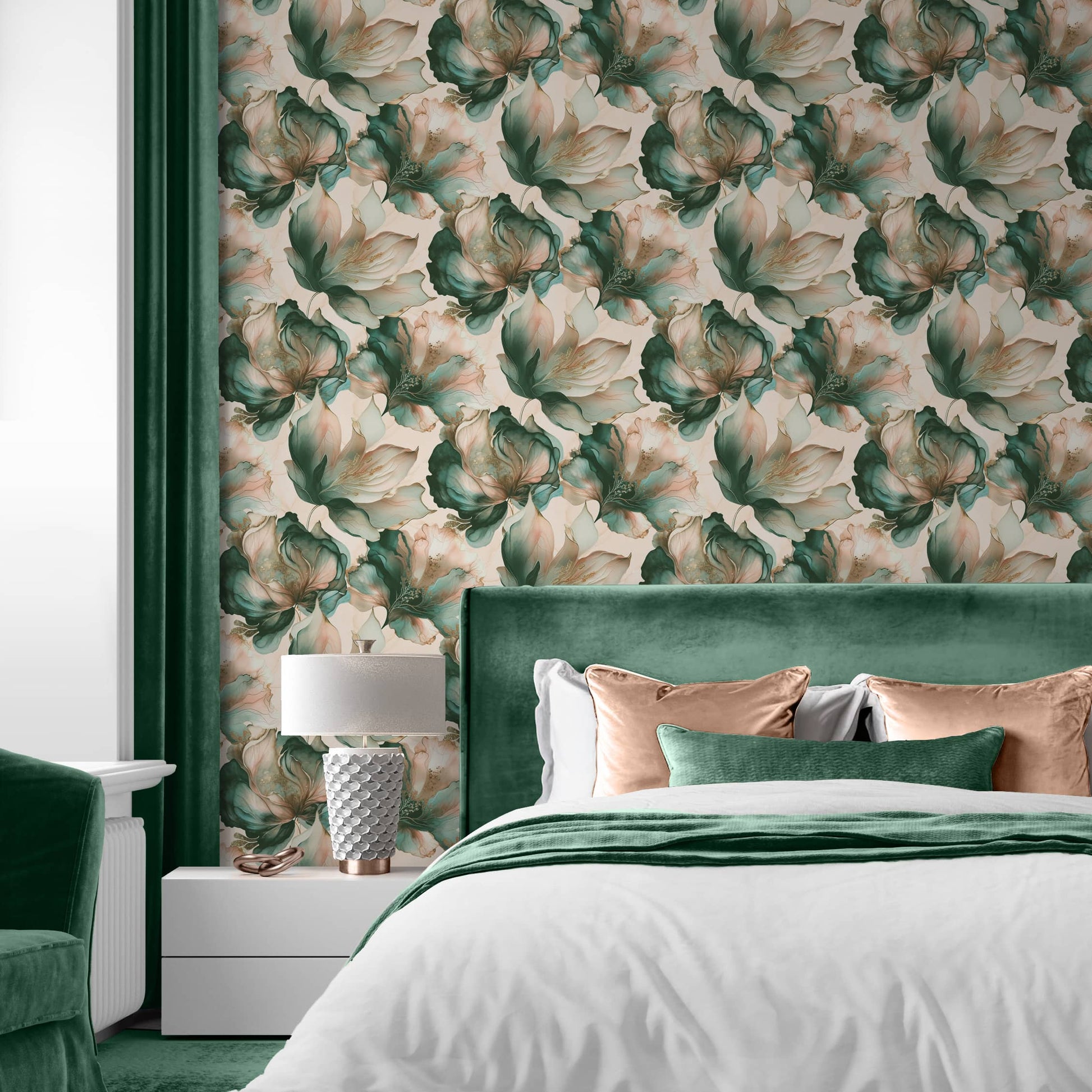 Wallpaper  -  Muriva Elysian Floral Coral & Teal Wallpaper - 212505  -  60485285