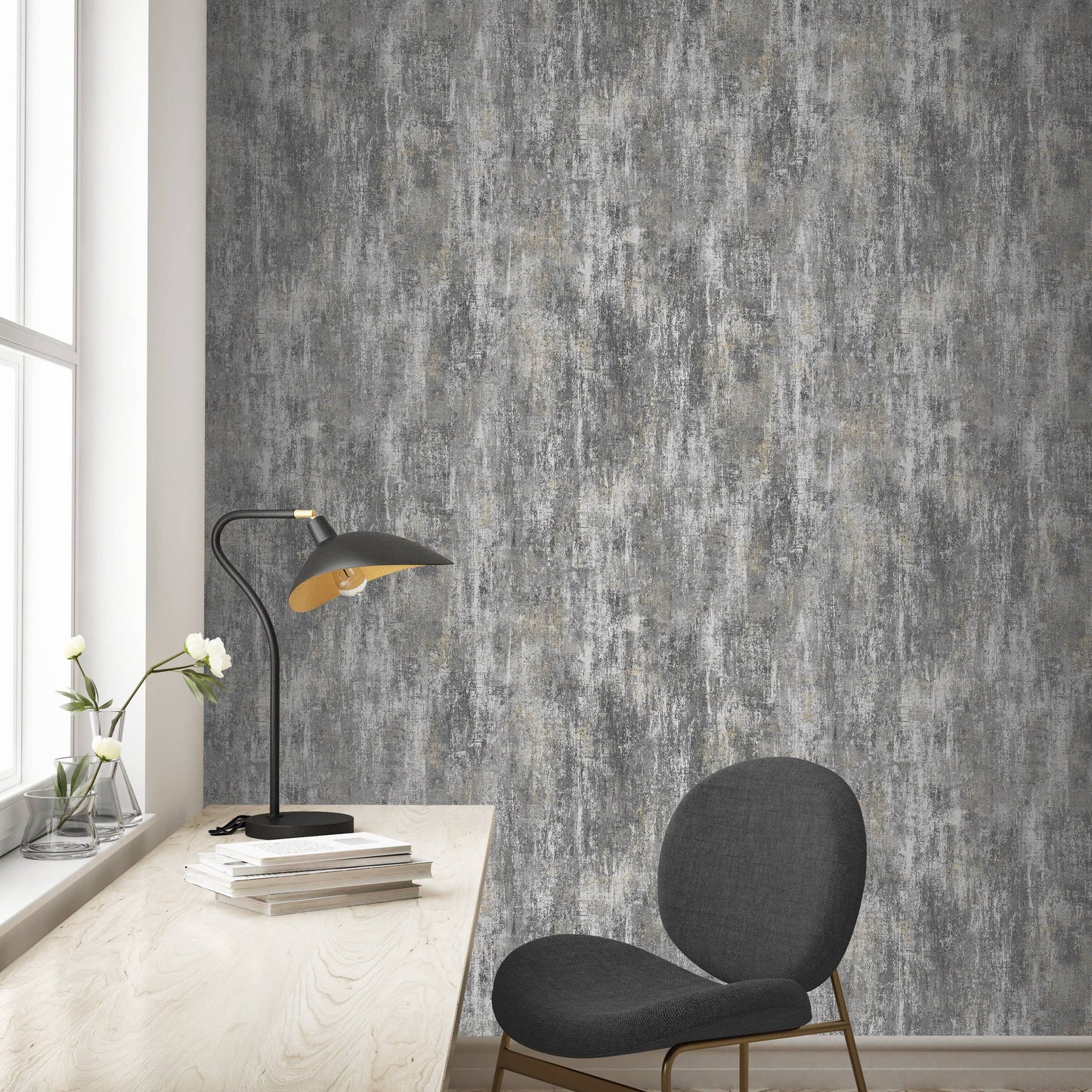 Wallpaper  -  Muriva Phelan Textured Charcoal Wallpaper - 209103  -  60485287