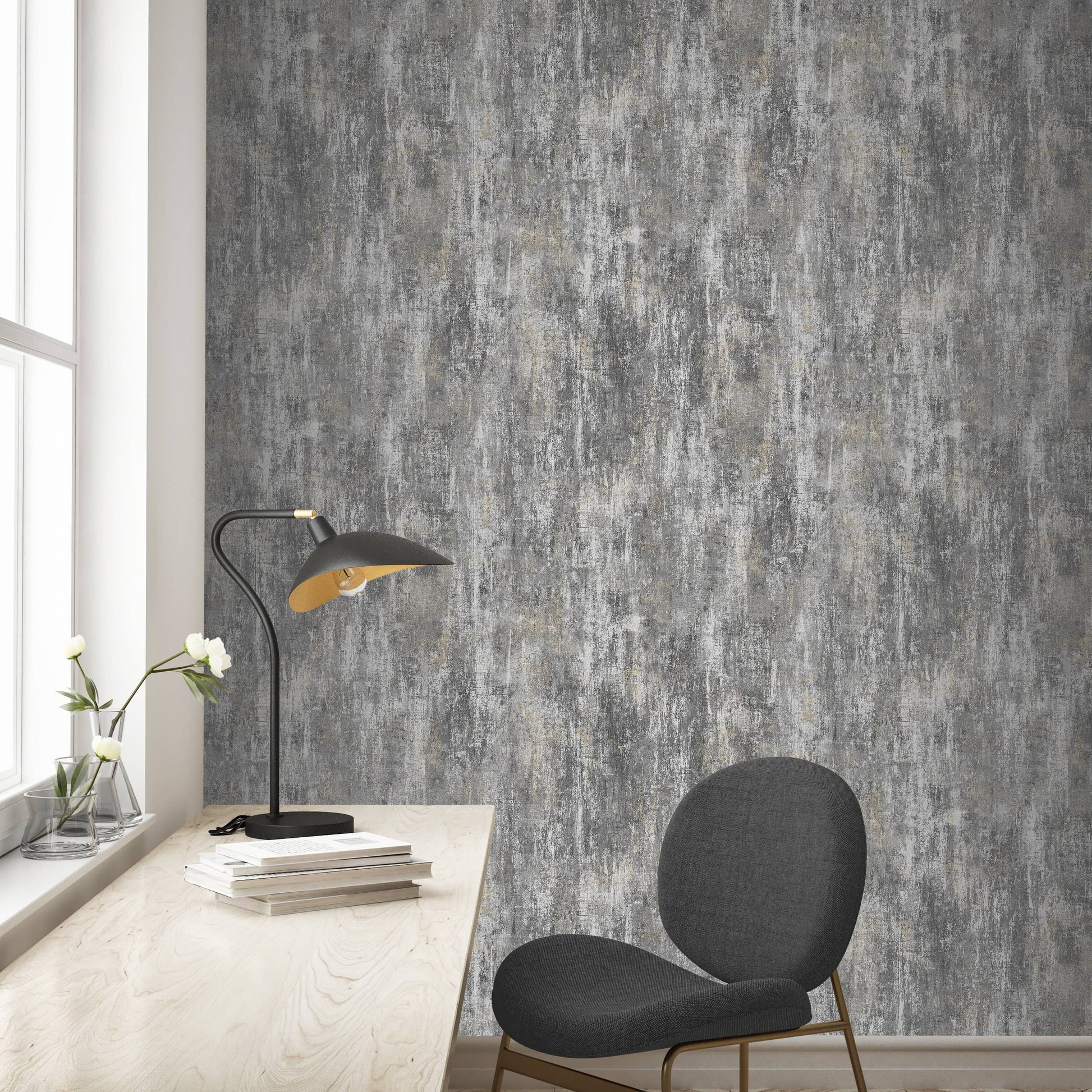 Wallpaper  -  Muriva Phelan Textured Charcoal Wallpaper - 209103  -  60485287