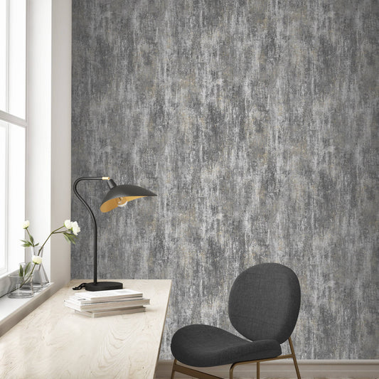 Wallpaper  -  Muriva Phelan Textured Charcoal Wallpaper - 209103  -  60485287
