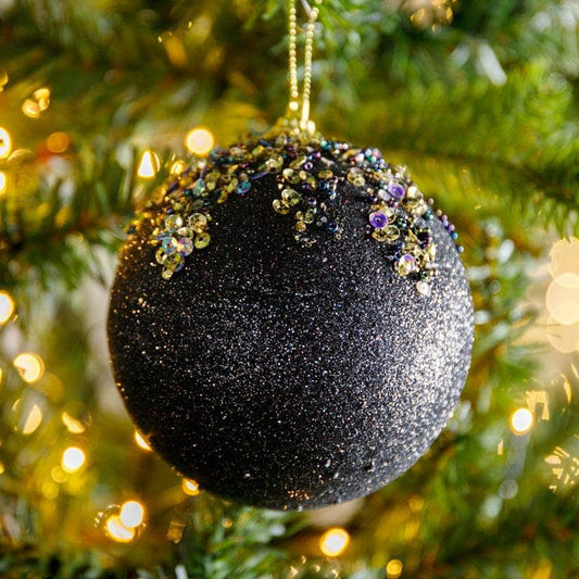 Navy Bead Frost Bauble - 10cm