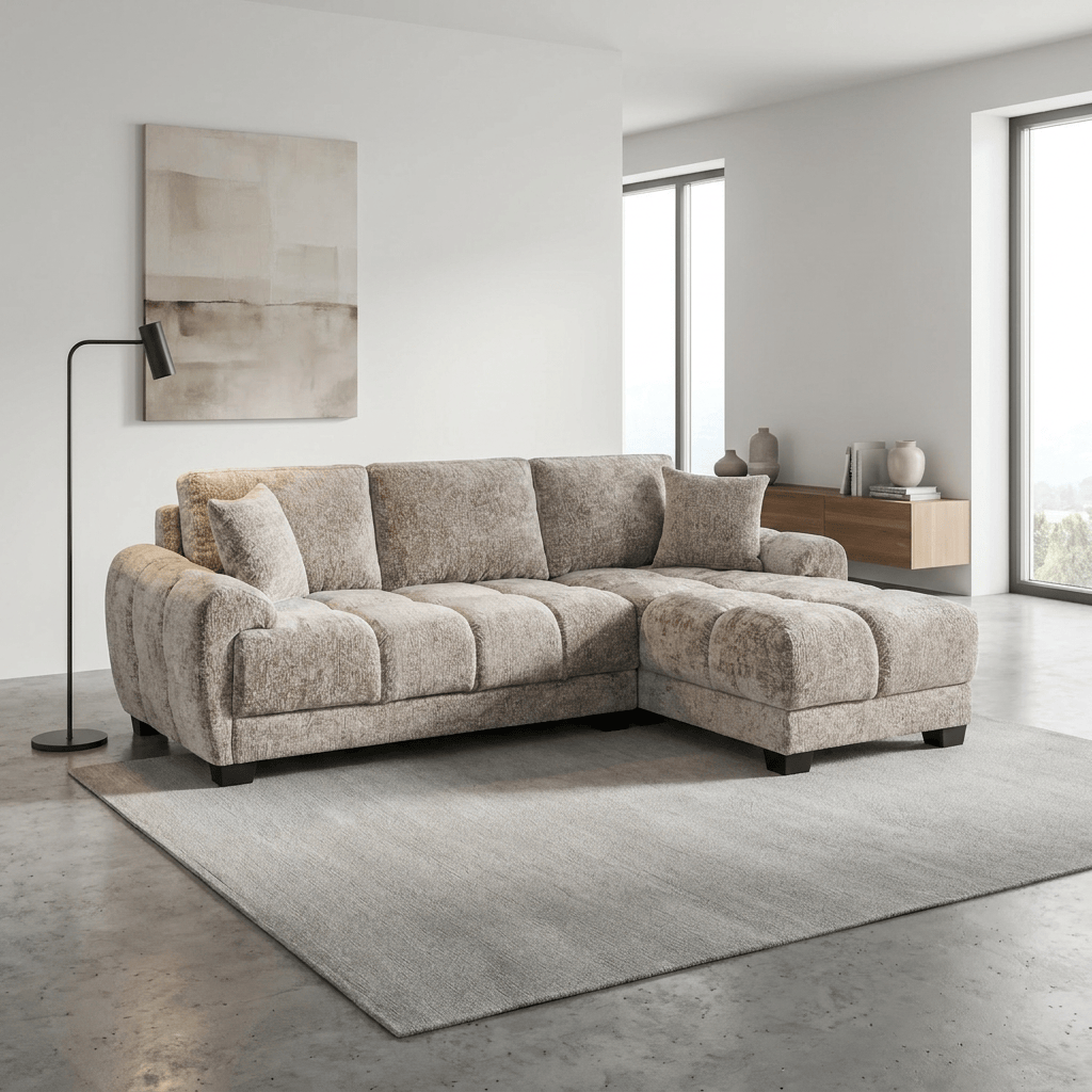 Furniture  -  Nellie RHF Chaise Sofa - Light Brown  -  60486571