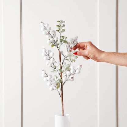 Christmas  -  White Snow Berry Spray With Frosted Mini Leaf - 58cm  -  60484009