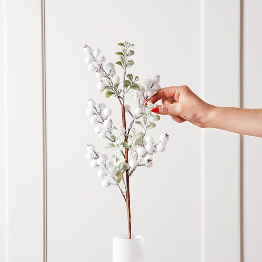 Christmas  -  White Snow Berry Spray With Frosted Mini Leaf - 58cm  -  60484009