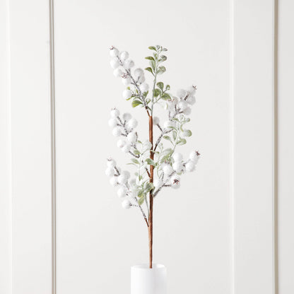 Christmas  -  White Snow Berry Spray With Frosted Mini Leaf - 58cm  -  60484009
