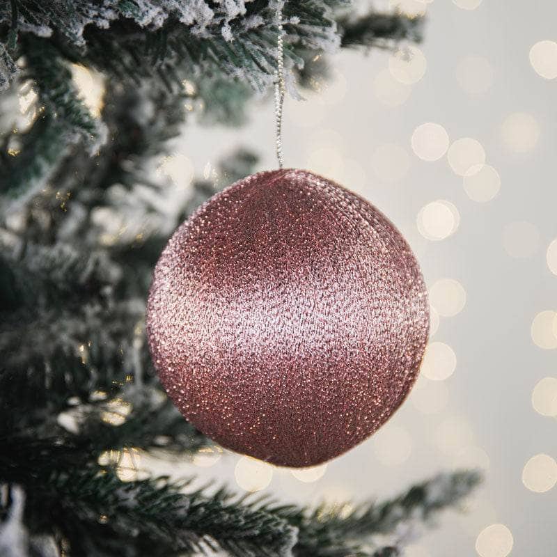 Christmas  -  Pale Pink Metallic Spun Thread Bauble - 8cm  -  60000916