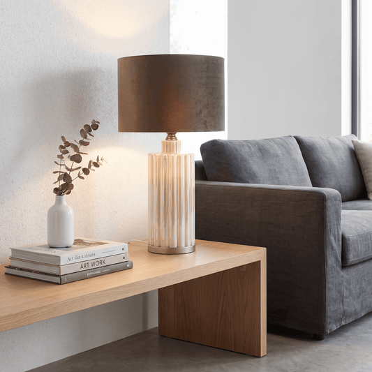 Lights  -  DS Pearl & Taupe Glass Table Lamp  -  60484434
