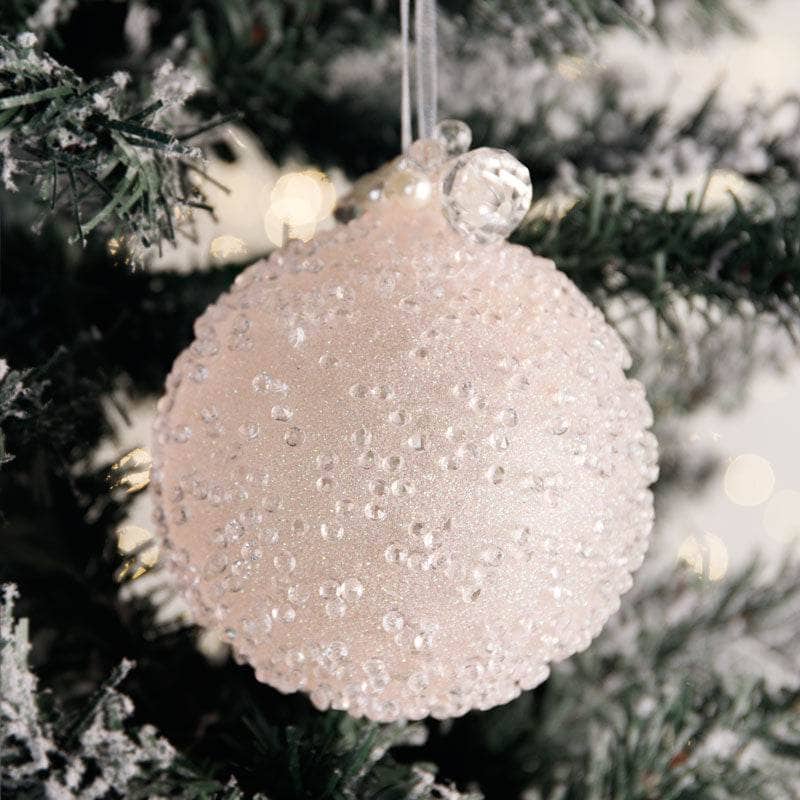 Christmas  -  Pink Crystal Beaded Glass Bauble - 10cm  -  50153476