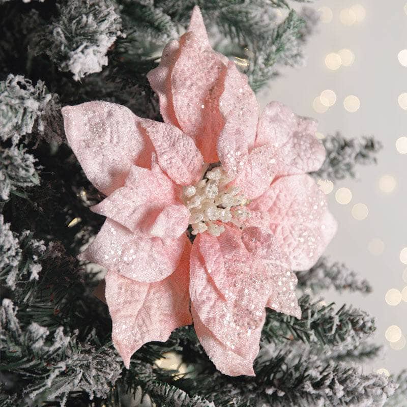 Christmas  -  Pink Glitter Clip-On Poinsettia Christmas Decoration - 26cm  -  50153599