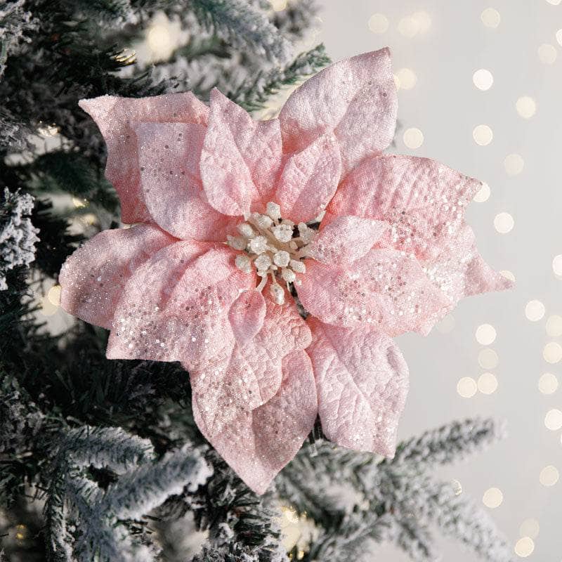 Christmas  -  Pink Glitter Clip-On Poinsettia Christmas Decoration - 26cm  -  50153599