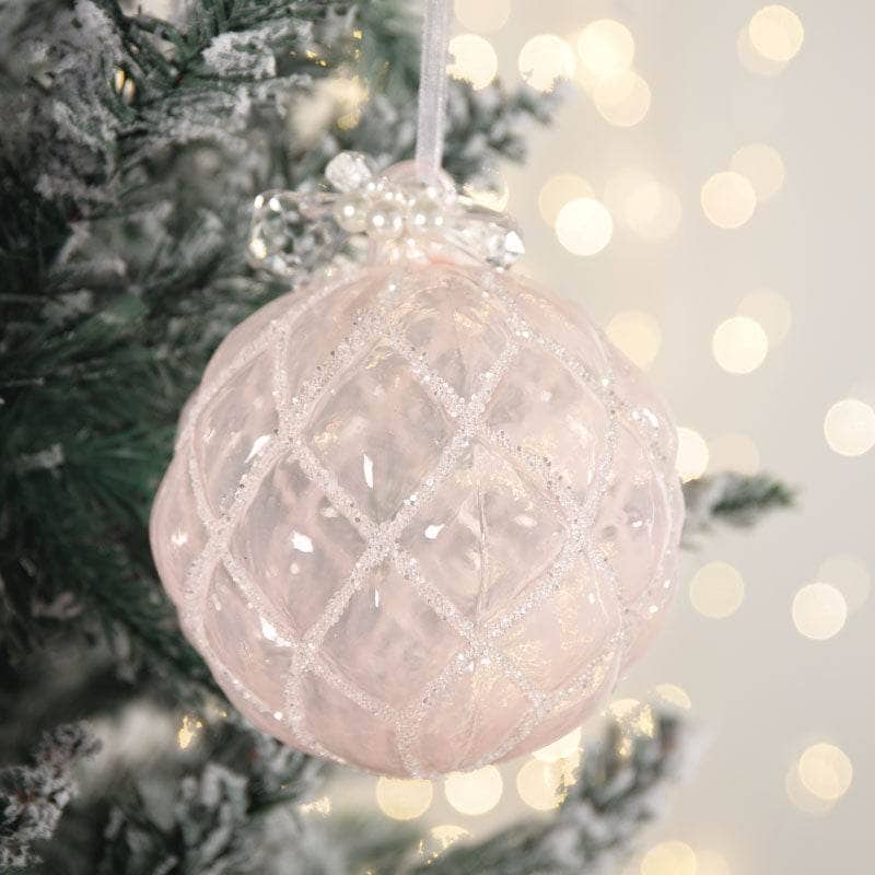 Christmas  -  Pink Translucent Beaded Glass Bauble - 10cm  -  60000635