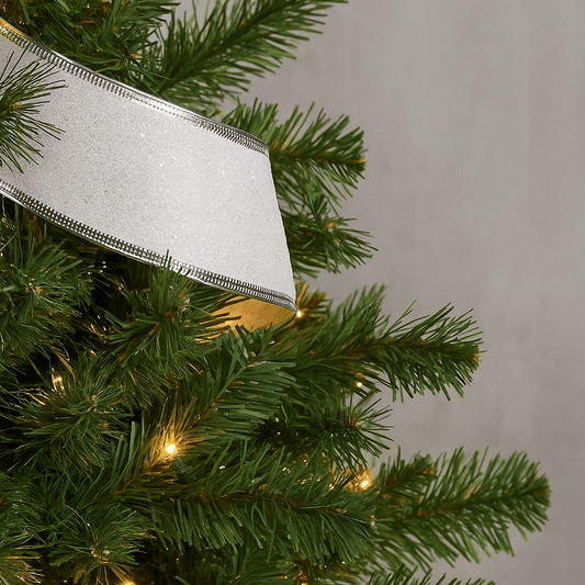 Christmas  -  White Glitter Ribbon - 63mm x 10 yards  -  60014177