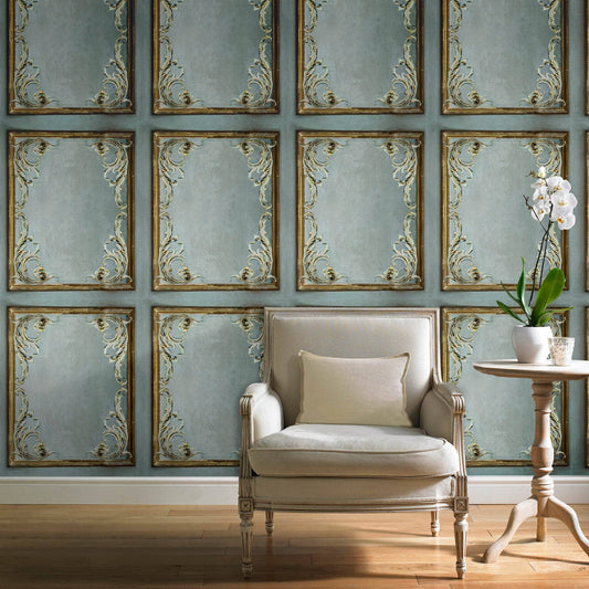 Wallpaper  -  Grandeco Rococo Panel Grey Wallpaper - 191501  -  60013608