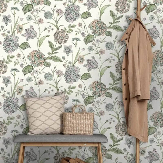 Wallpaper  -  Rasch Amelie Hydrangea Cream Wallpaper - 260162  -  60013722