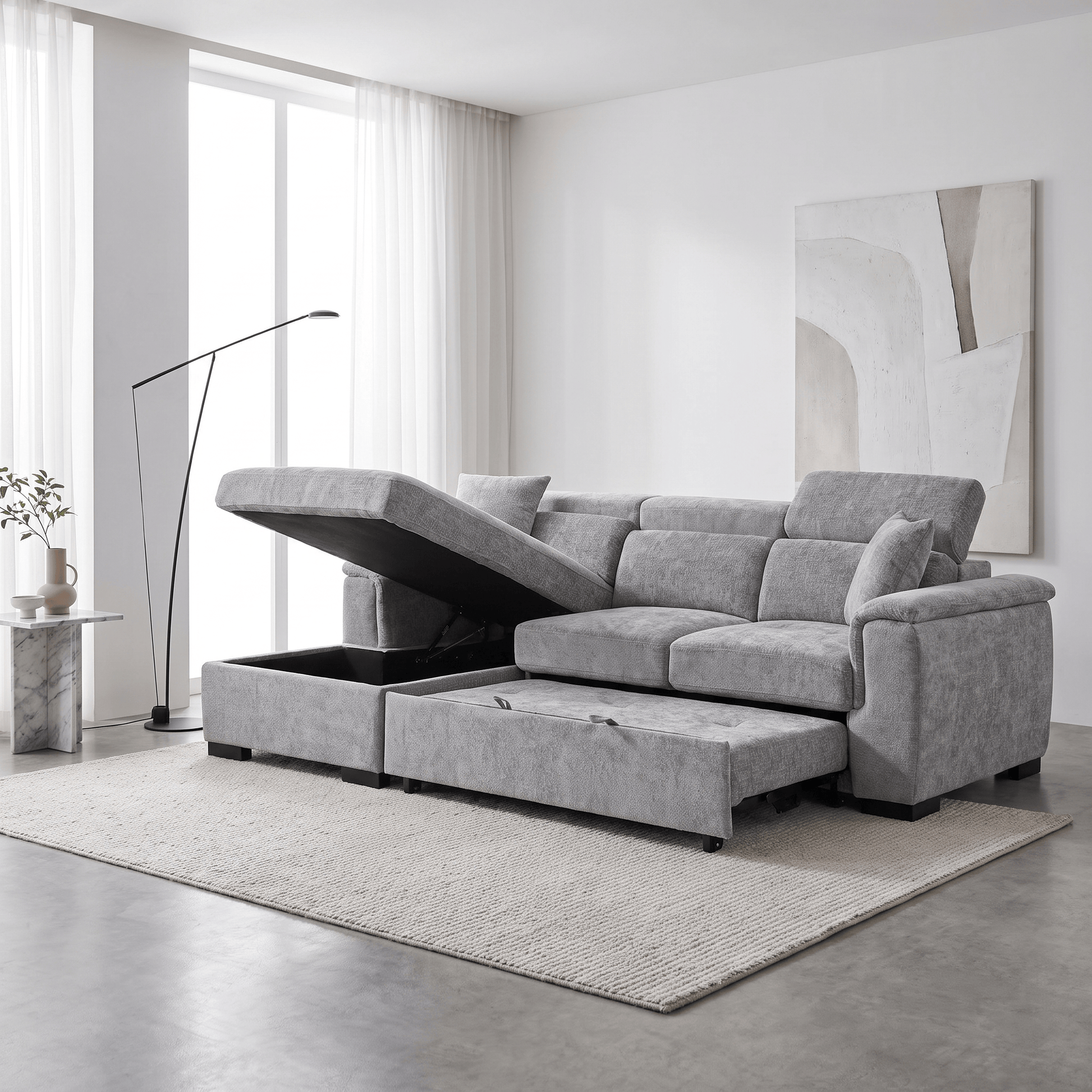 Furniture  -  Raya LHF Chaise Sofa Bed - Grey  -  60486615