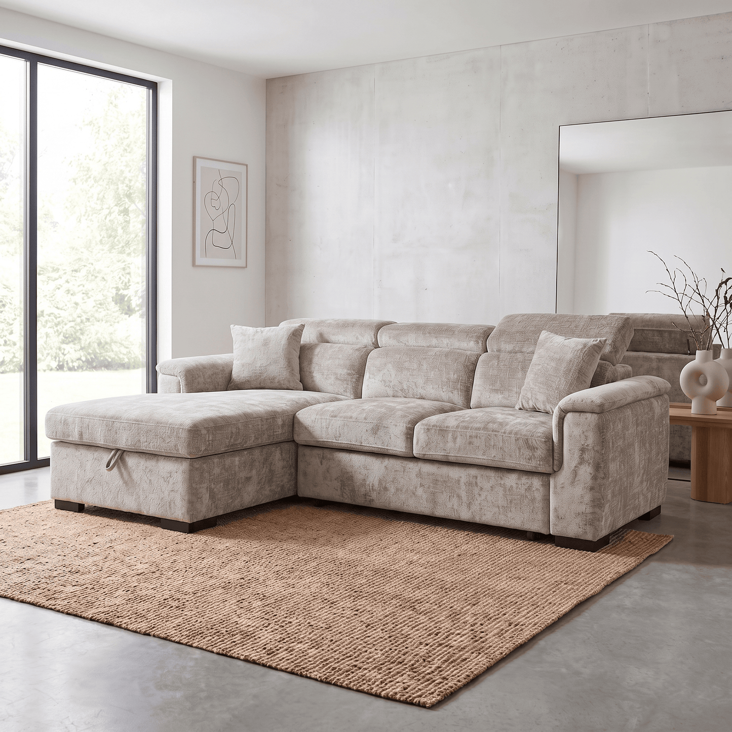 Furniture  -  Raya LHF Chaise Sofa Bed - Light Brown  -  60486614