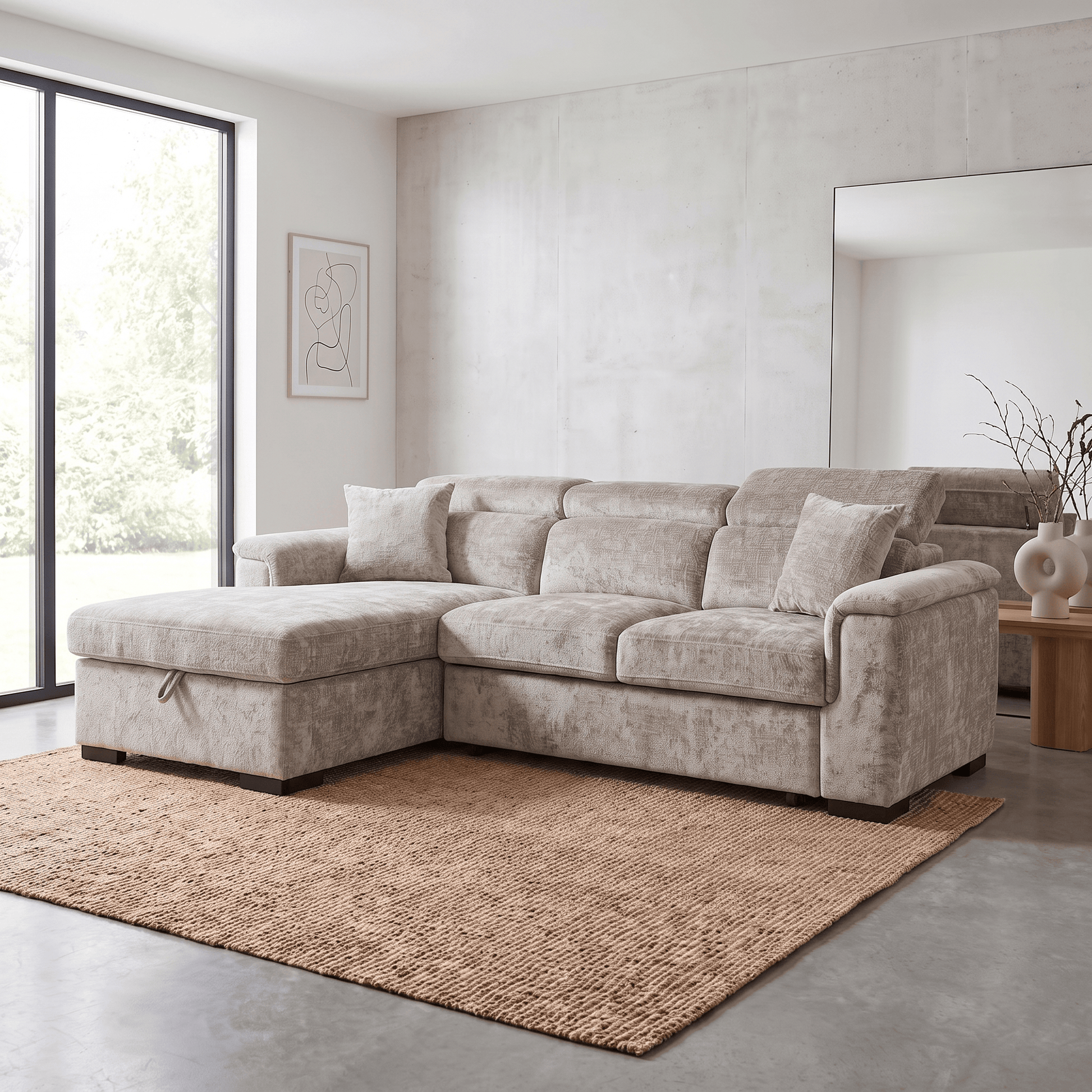 Furniture  -  Raya LHF Chaise Sofa Bed - Light Brown  -  60486614