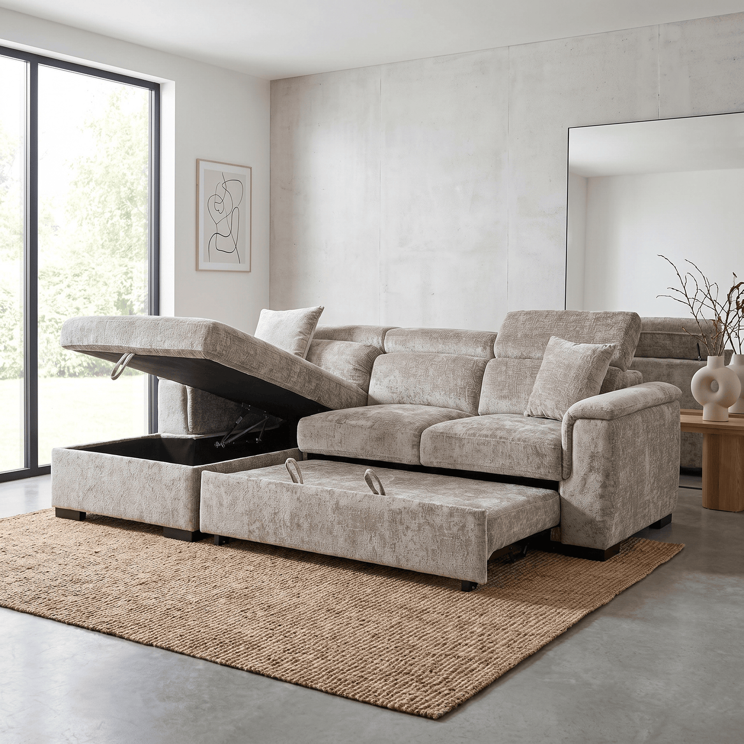 Furniture  -  Raya LHF Chaise Sofa Bed - Light Brown  -  60486614