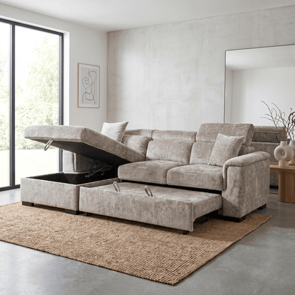 Furniture  -  Raya LHF Chaise Sofa Bed - Light Brown  -  60486614
