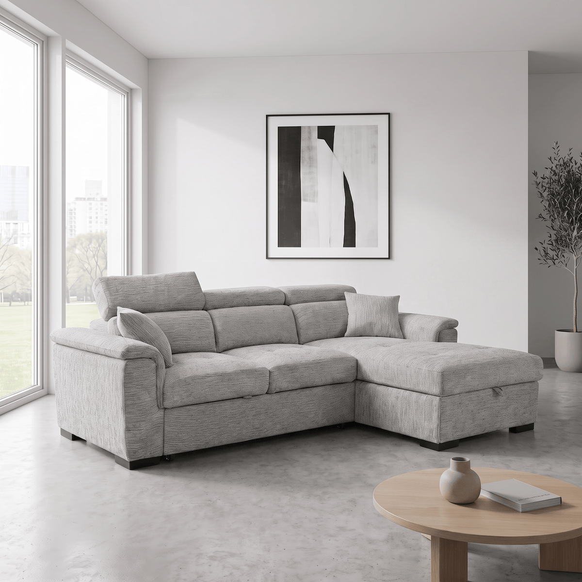 Furniture  -  Raya RHF Chaise Sofa Bed - Grey  -  60486575