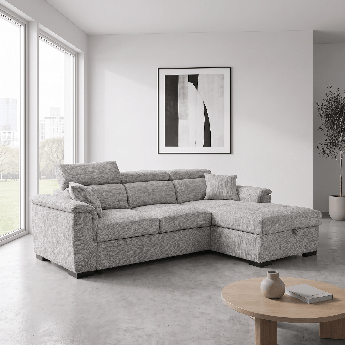 Furniture  -  Raya RHF Chaise Sofa Bed - Grey  -  60486575